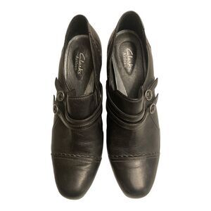 Clarks Black Leather Heeled Shoes